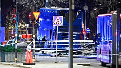 A double-decker bus crashed into a bus shelter in Stockholm, 14 November, 2025
