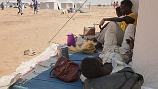 نازحون من الفاشر، عاصمة شمال دارفور، ومناطق أخرى متأثرة بالصراع، يستقرون في مخيم العفاد الذي أُنشئ حديثًا في الدبة، بولاية شمال السودان، الخميس 13 نوفمبر/تشرين الثاني 2025.