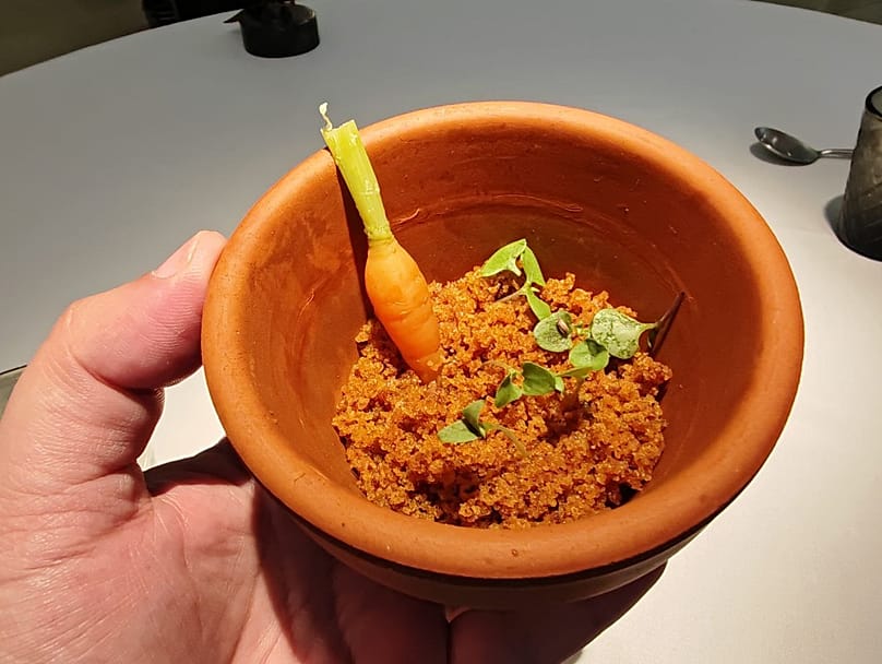 Tarta de Zanahoria, vainilla y sorbete de mandarina - Restaurante Chirón