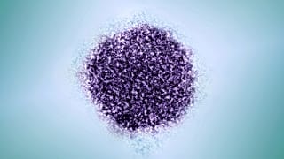 Esta micrografía electrónica coloreada, facilitada por la Universidad Rockefeller y el NIAID, muestra un virión de la hepatitis C. 