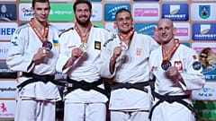 A -100 kilogrammos súlycsoport érmesei Zágrábban 2025.11.16-án