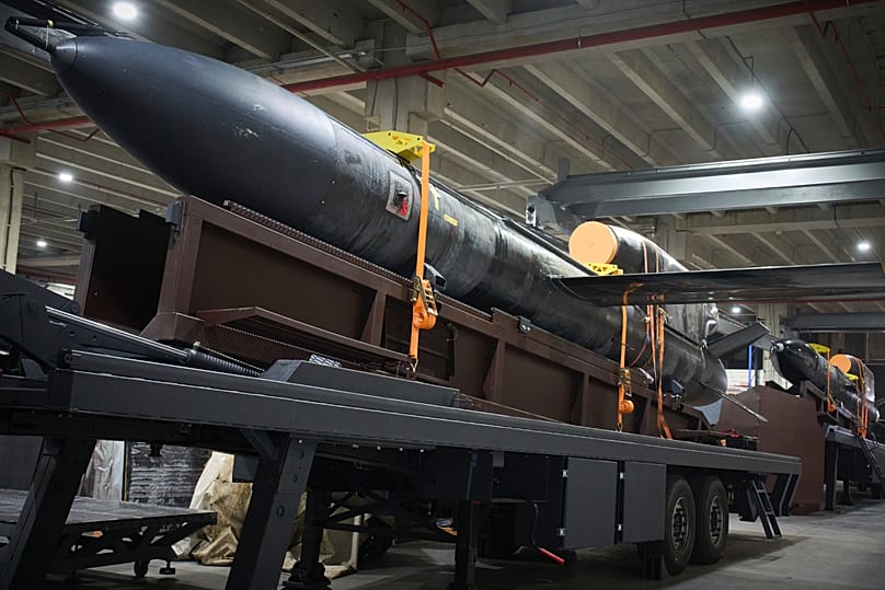 Flamingo missiles are seen at Fire Point's secret factory in Ukraine on Thursday, Aug. 14, 2025