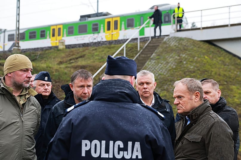 Prime Minister Donald Tusk visits site of the rail line that was damaged by sabotage near Dęblin, 17 November, 2025