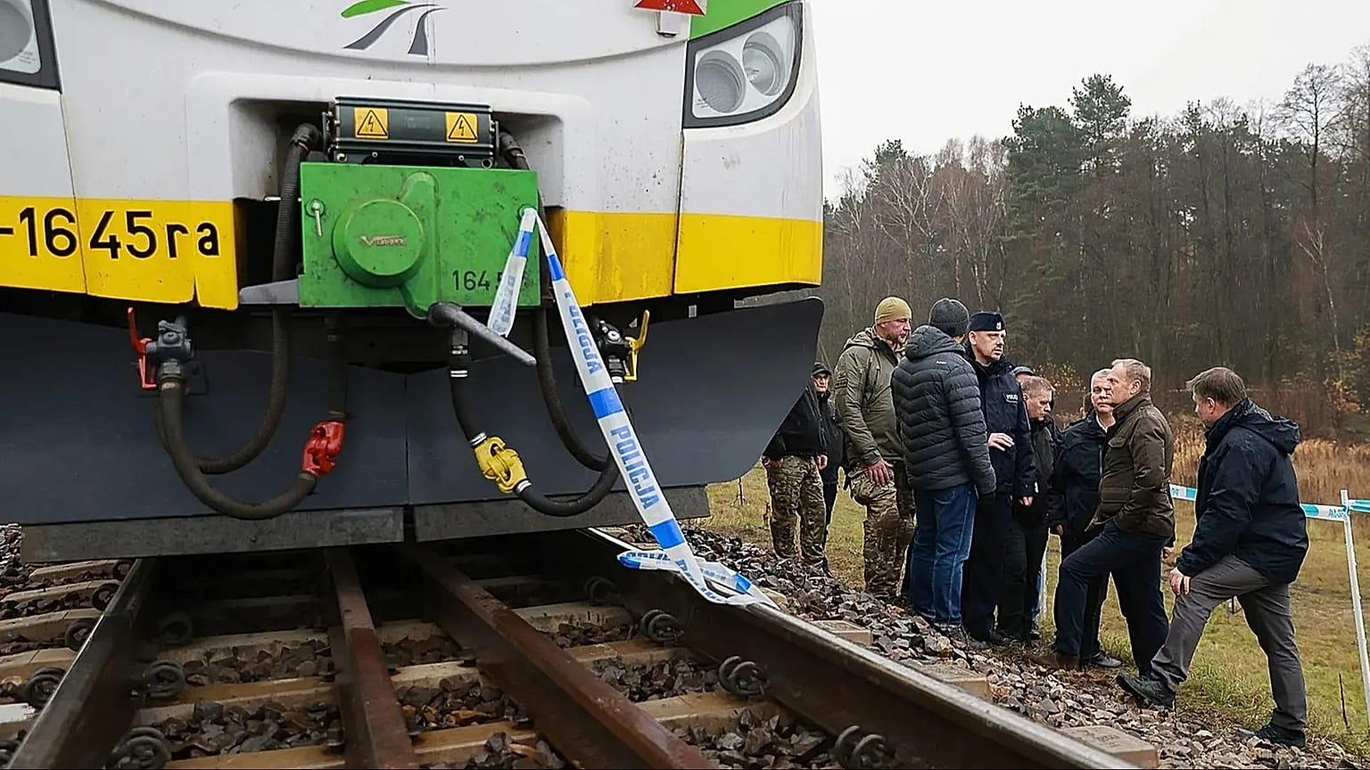 Prime Minister Donald Tusk visits site of the rail line that was damaged by sabotage near Dęblin, 17 November, 2025
