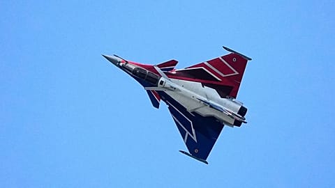 A Rafale fighter jet flies at the Paris Air Show, 17 June, 2025
