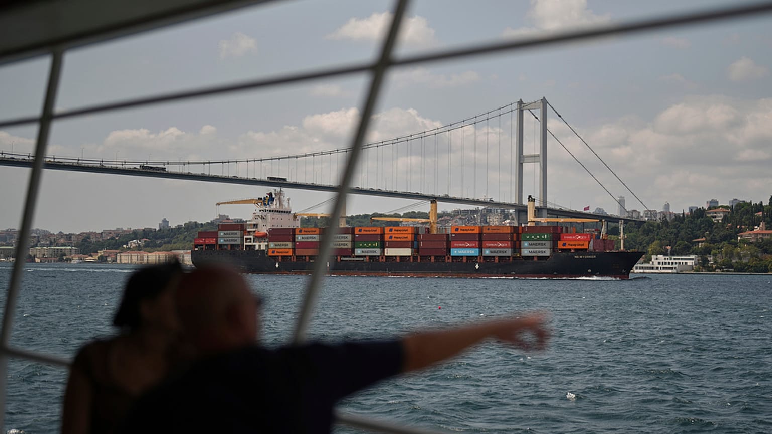 İstanbul Boğazı'nda seyreden bir konteyner gemisi, 5 Ağustos 2025