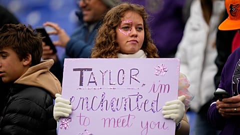 Cambridge Dictionary unveils its ‘unhealthy’ Word of the Year for 2025 - Pictured: Taylor Swift fan at AFC Championship NFL football game - 2024