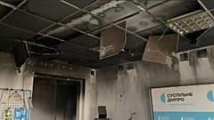 Κατεστραμμένο γραφείο της Suspilne στο Ντνίπρο της Ουκρανίας, 18 Νοεμβρίου 2025.