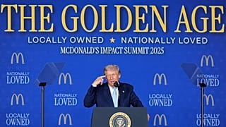 President Donald Trump speaks at the McDonald's Impact Summit, Washington. 17 Nov. 2025.