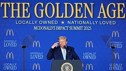 President Donald Trump speaks at the McDonald's Impact Summit, Washington. 17 Nov. 2025.