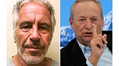 FILE - This combo photo shows Jeffrey Epstein, left, and U.S. economist Larry Summers. (New York State Sex Offender Registry via AP/Michel Euler)