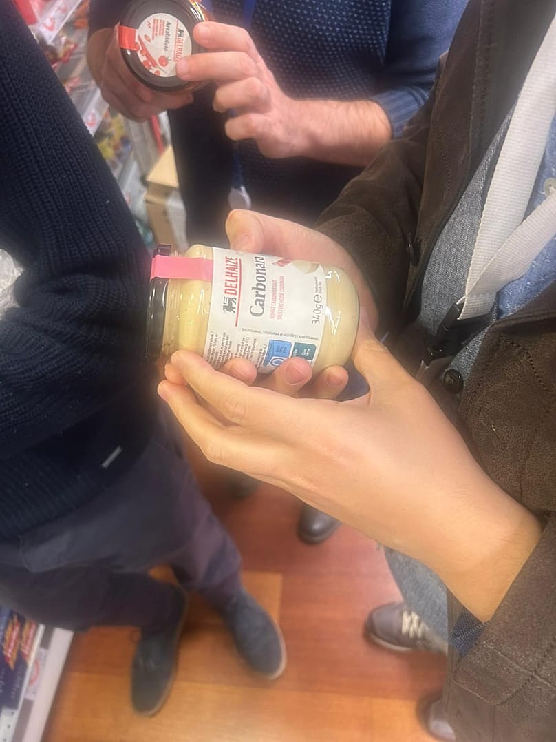 The bottled carbonara sauce on sale in the European Parliament's food market