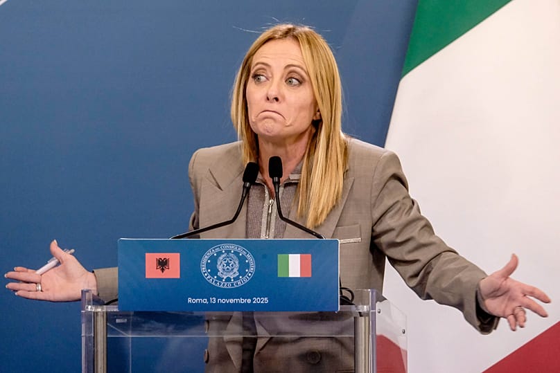 Italian Prime Minister Giorgia Meloni speaks at a summit in Rome, 13 November, 2025