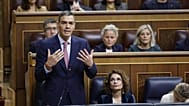 Pedro Sánchez se dirige al jefe de la oposición parlamentaria, Alberto Núñez Feijoó, durante la sesión plenaria de este miércoles 19