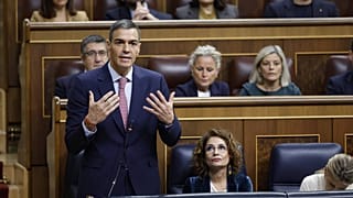 Pedro Sánchez se dirige al jefe de la oposición parlamentaria, Alberto Núñez Feijoó, durante la sesión plenaria de este miércoles 19