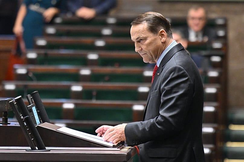 Poland’s Foreign Minister Radosław Sikorski speaking to parliament in Warsaw, 19 November, 2025