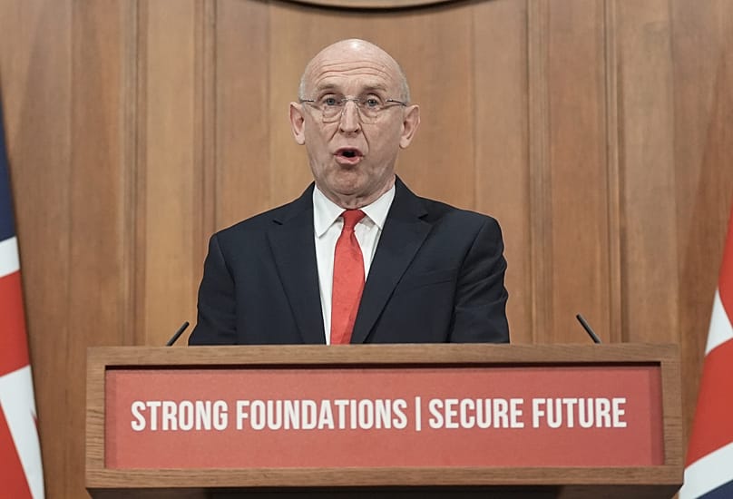 British Defence Secretary John Healey delivers a speech at No 9 Downing Street in London, 19 November, 2025