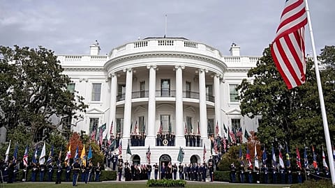 Military jets fly over the White House as President Donald Trump welcomes Saudi Arabia's Crown Prince Mohammed bin Salman, 18 November, 2025
