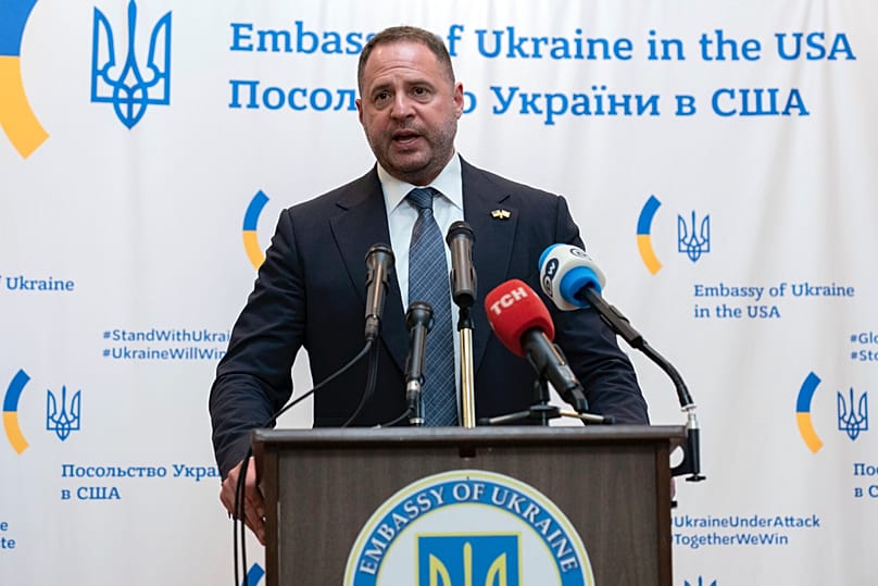 Andriy Yermak, head of the Office of the President of Ukraine, speaks during a news conference at the Ukrainian Embassy in Washington, Wednesday, June 4, 2025.