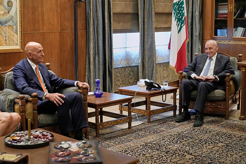 السفير الأميركي لدى تركيا والمبعوث الخاص لسوريا توم باراك، يلتقي برئيس البرلمان اللبناني نبيه بري في بيروت، لبنان، يوم الاثنين 7/7/2025.