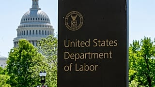 FILE - The entrance to the Labor Department is seen near the Capitol in Washington, 7 May, 2020.