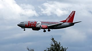 A diverted Jet2.com plane, approaches to land at Newcastle International Airport, England, Sunday May 16, 2010.