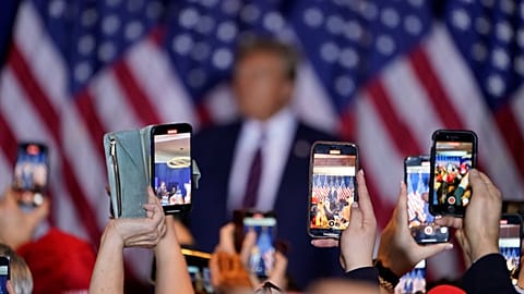 FILE - Republican presidential candidate former President Donald Trump speaks at an election night rally on primary election night in Nashua, N.H., Tuesday, Jan. 23, 2024. 