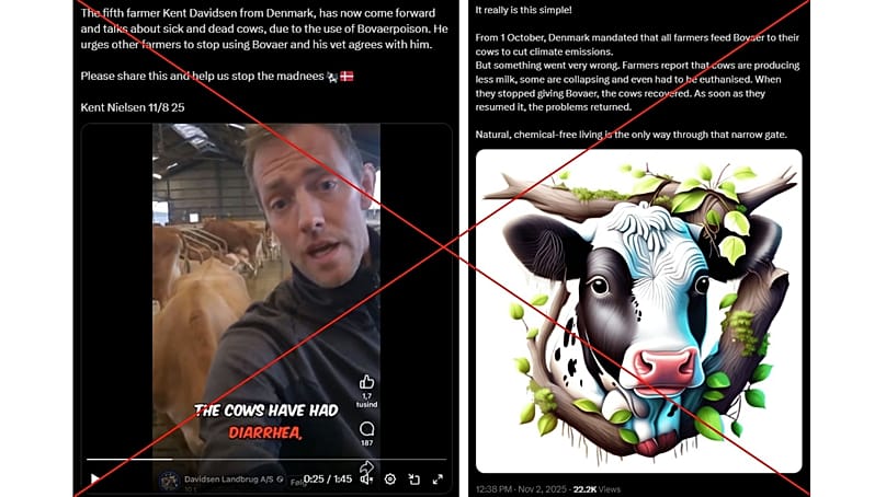 A selection of posts on X making claims about Bovaer