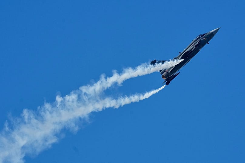 Avión HAL Tejas de la Fuerza Aérea India. 8 de noviembre de 2025