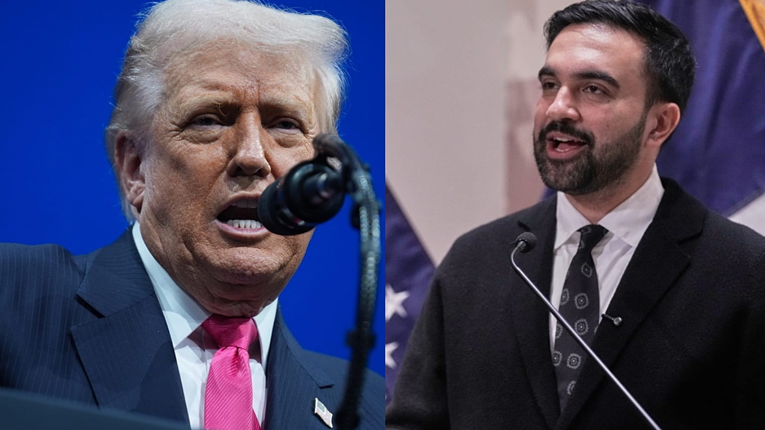 رئيس بلدية نيويورك المنتخب زهران ممداني (يمينًا) الرئيس الأمريكي دونالد ترامب (يسارًا)