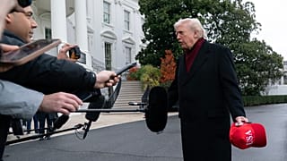 President Donald Trump talks to reporters as he departs from the South Lawn of the White House, Saturday