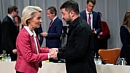 President of the European Commission, Ursula von der Leyen, front left, and Ukraine's President Volodymyr Zelenskyy, front right,  in Copenhagen, Denmark, Oct. 2, 2025.