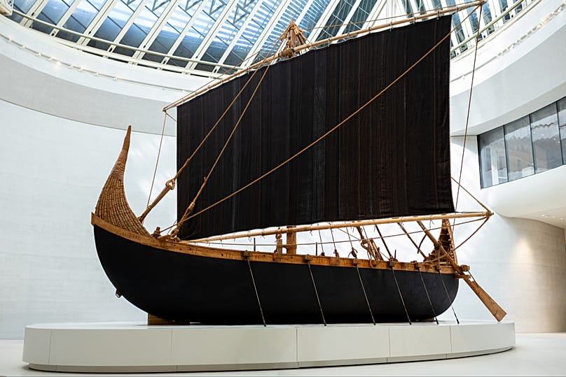 A recreation of a Bronze Age merchant ship that sailed the Arabian seas
