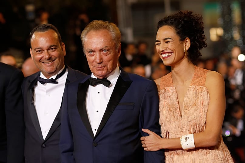 Udo Kier, centre, and Babara Colen, right, at the premiere of the film 'Bacurau' - Cannes, 2019