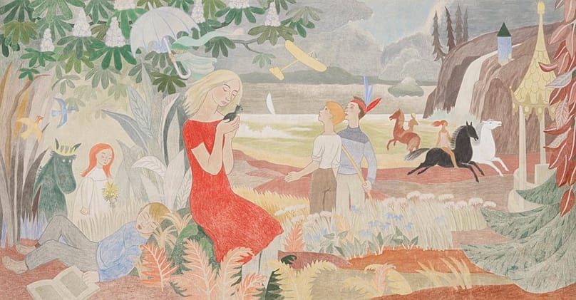 Tove Jansson: Bird Blue, 1953. Commision for the canteen at the Kila Swedish-language elementary school (today Karjaa co-educational school). City of Raasepori. 
