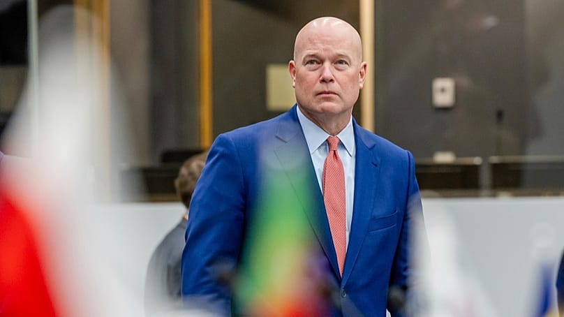 Der US-Botschafter bei der NATO, Matthew Whitaker, am 11. April 2025 bei Treffen der Ukraine Defence Contact Group im NATO-Hauptquartier in Brüssel