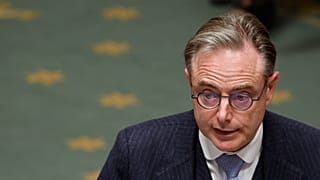 Belgium's Prime Minister Bart De Wever addresses the Belgian Parliament after a meeting of the National Security Council in Brussels, Belgium, Thursday, Nov. 6, 2025.
