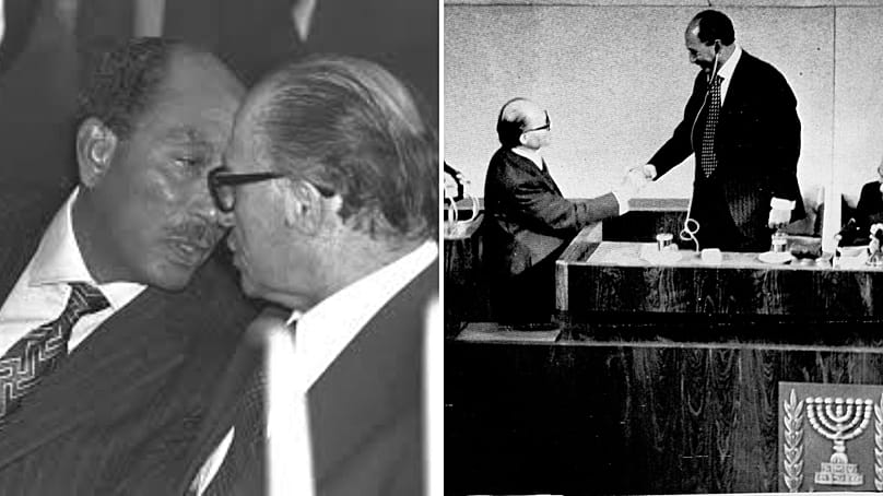 Szadat és Begin a békekötés alkalmával