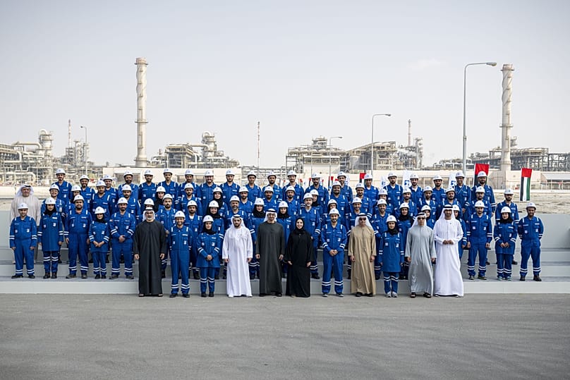 UAE President photographed with ADNOC staff and board members during the annual board meeting in Abu Dhabi.