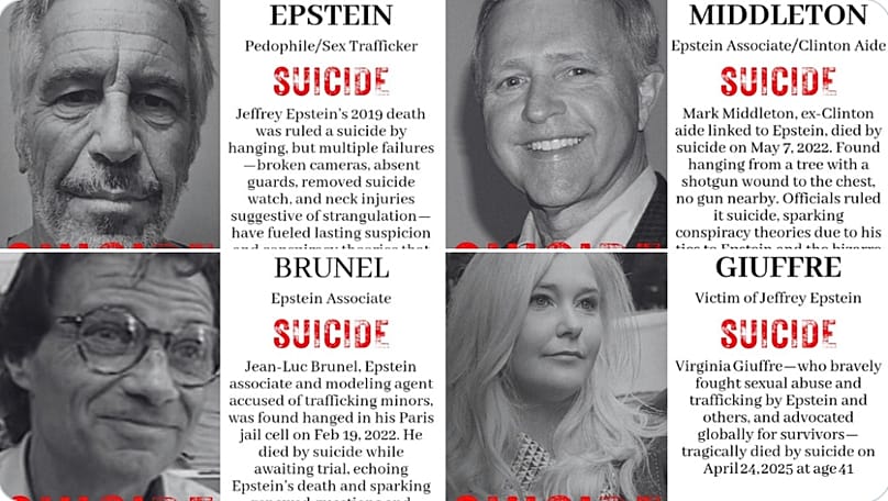 A szexbotrány elhunytjai: Jeffrey Epstein, Mark Middleton, Jean-Luc Brunel, Virginia Giuffre