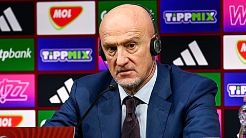 Marco Rossi, a magyar válogatott szövetségi kapitánya sajtótájékoztatón a magyar – ír (2-3) vb-selejtező után a Puskás Arénában 2025. november 16-án