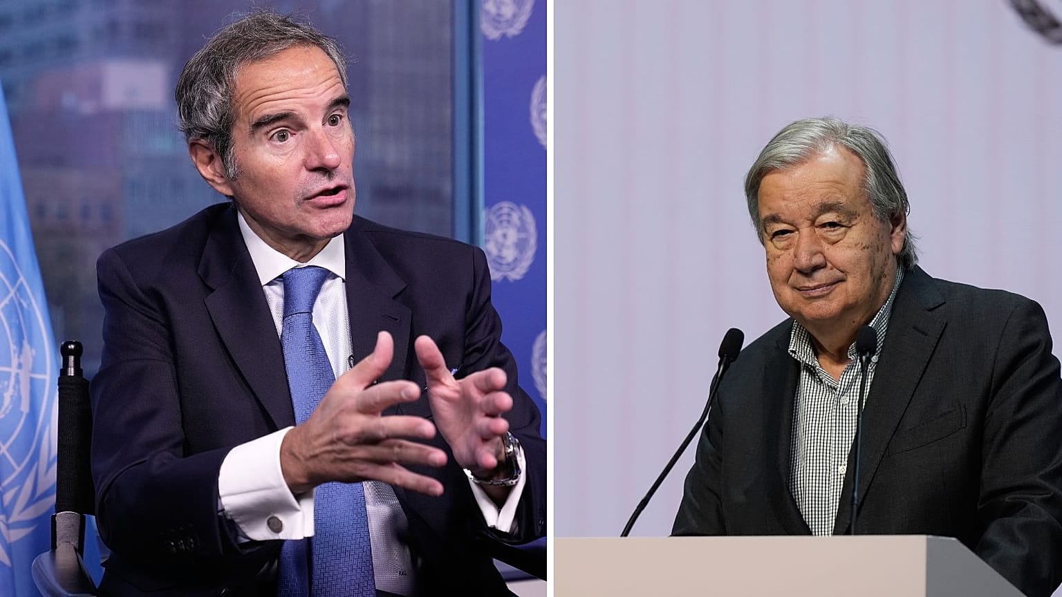 رافائل گروسی سمت چپ، آنتونیو گوترش سمت راست