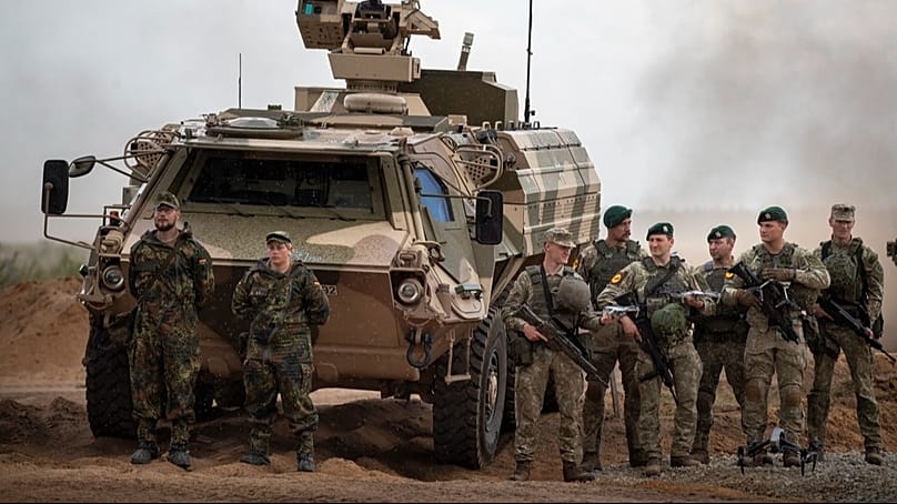 Soldaten während der litauisch-deutschen internationalen Militärübung "Grand Quadriga 2024", 29. Mai 2024