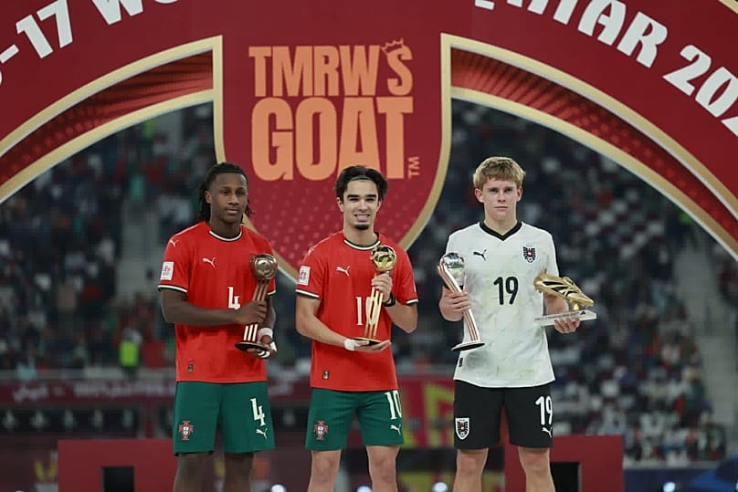 Moser (right) with the U-17 World Cup Golden Boot.