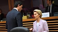 European Commission President Ursula von der Leyen, right, speaks with European Commissioner for Climate, Net-Zero and Clean Growth Wopke Hoekstra.