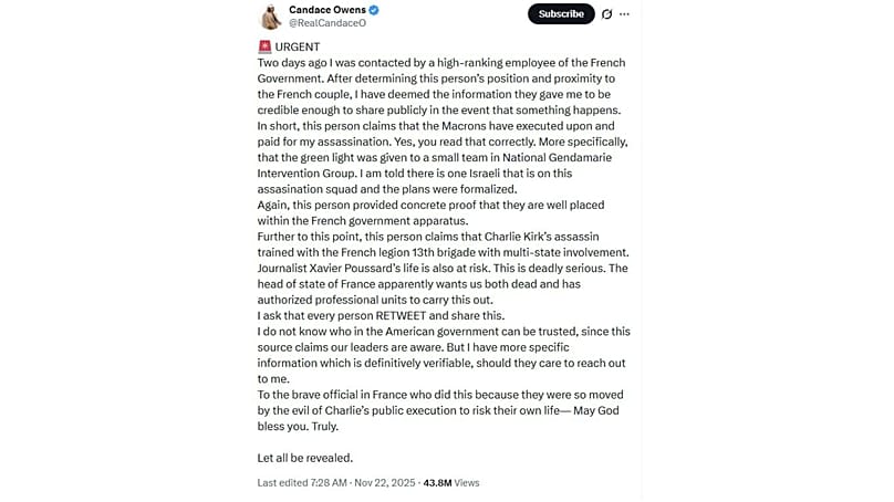 Screenshot del post di Candace Owens su X