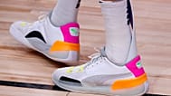 Denver Nuggets' Michael Porter Jr. stands on the court in Puma trainers. Lake Buena Vista, Florida. 8 Aug. 2020.