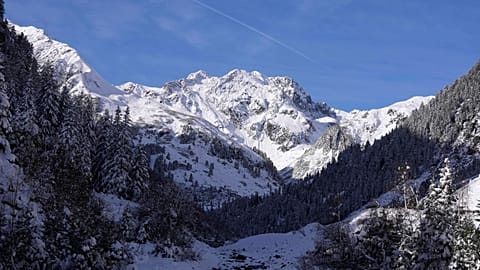 Snow covers the mountains at the Stubai glacier in Neustift im Stubaital, Tyrol, Austria