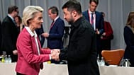 President of the European Commission, Ursula von der Leyen, front left, and Ukraine's President Volodymyr Zelenskyy, front right.