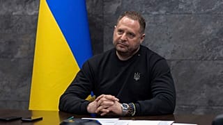 Andriy Yermak, the head of Ukraine's Presidential Office, sits during an interview with The Associated Press in Kyiv, Ukraine. Feb. 6, 2025